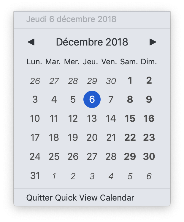 Quick View Calendar in French